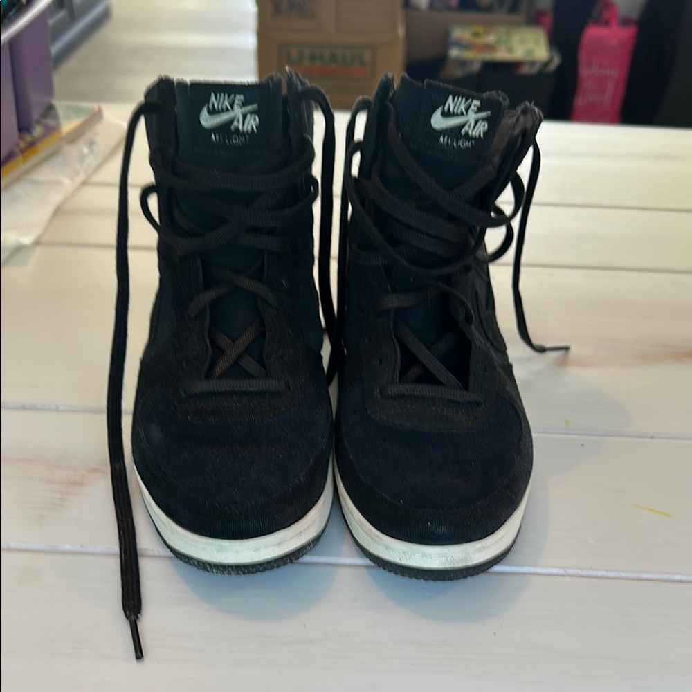 Nike Force Old School Navy Suede Hightop w/ metallic swoosh and detailing